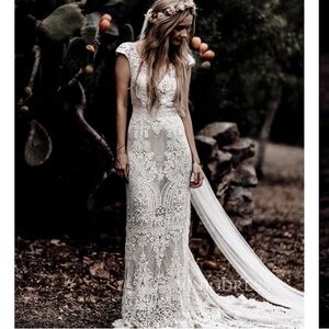 Lace Wedding Dress Sheath Beach Boho Viniodress